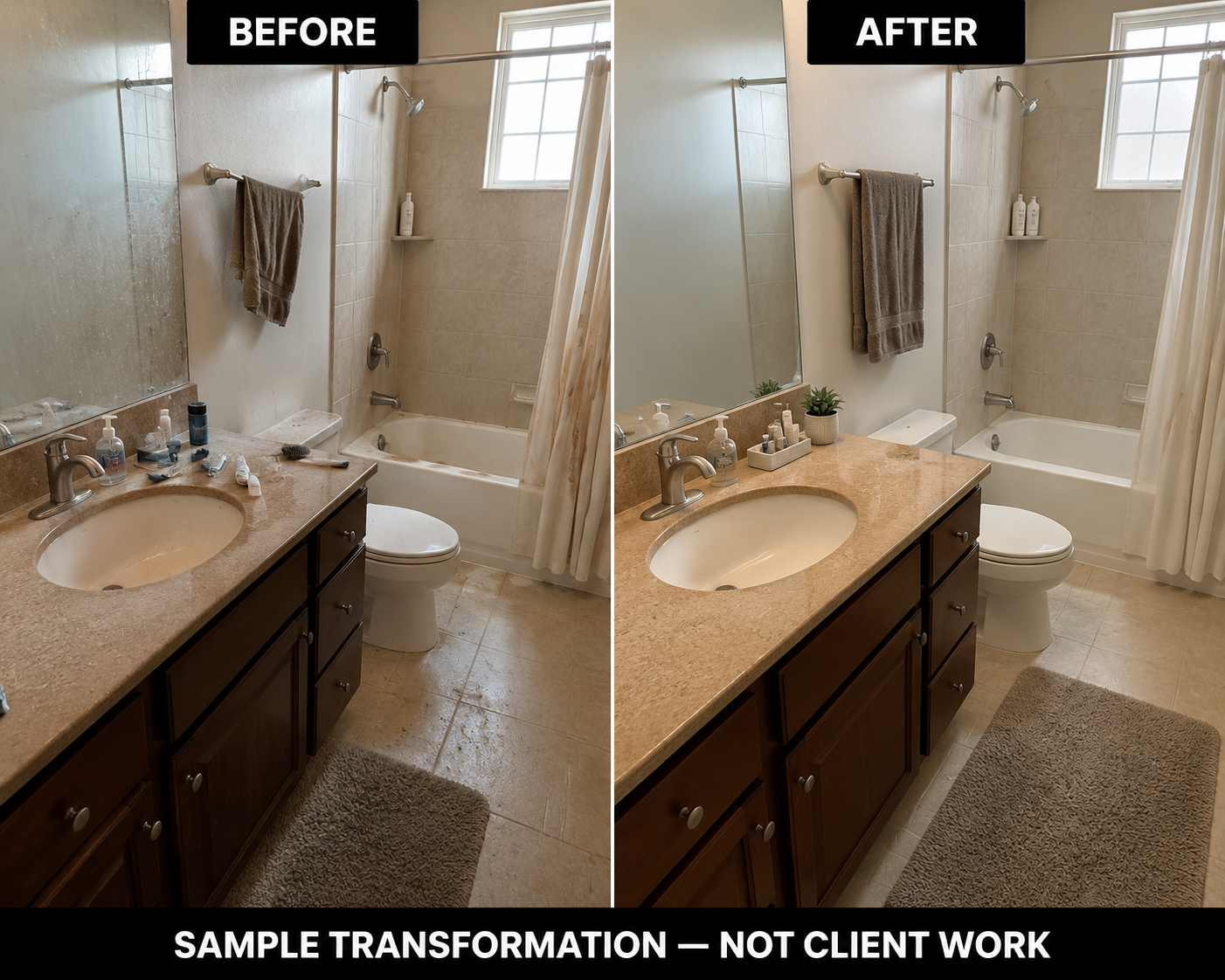 Staged bathroom before and after cleaning example